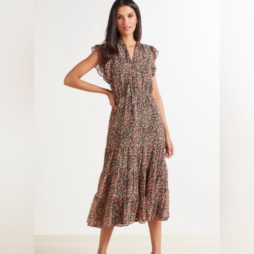 BB Dakota by Steve Madden Floral Midi Dress in Black and Pink